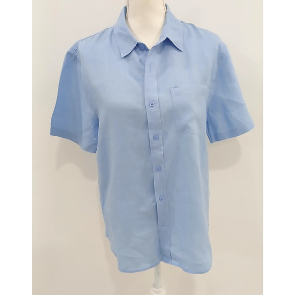 Vince Men's Blue Linen Short Sleeve Classic Fit Casual Button Down Shirt Size S - Picture 1 of 7